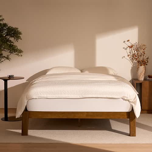 FLEXISPOT Hako G2 Japanese Joinery Bed Frame, Solid Rubberwood Queen