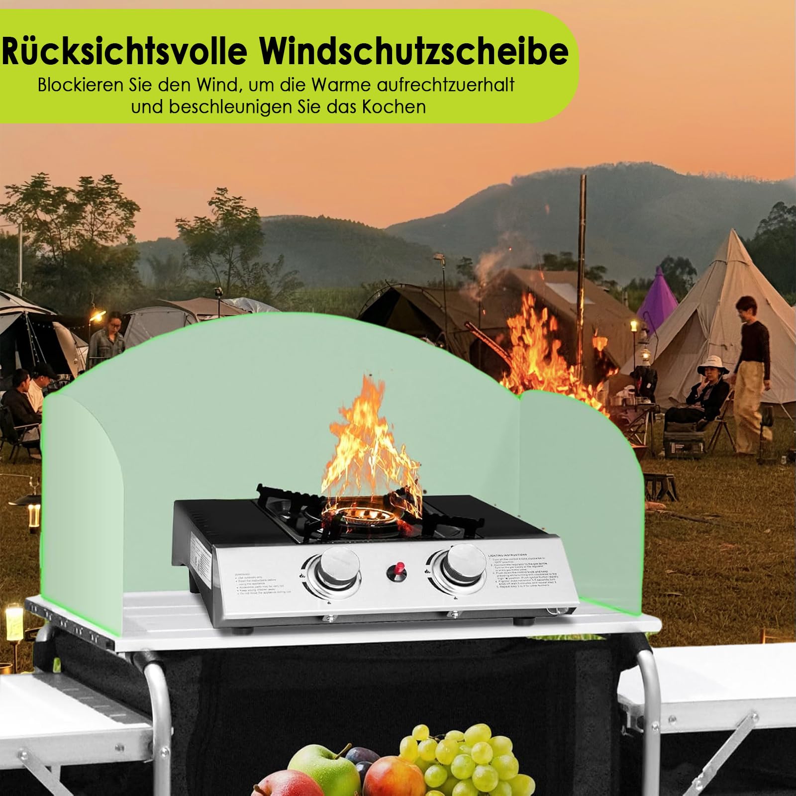 Campingküche Faltbar Campingschrank Einstellbar Campingtisch Reiseküche mit Aluminiumgestell Camping küche Zeltschrank Outdoor Küchenbox Campingregal inkl. Tragetasche (174 x 52x 110cm)