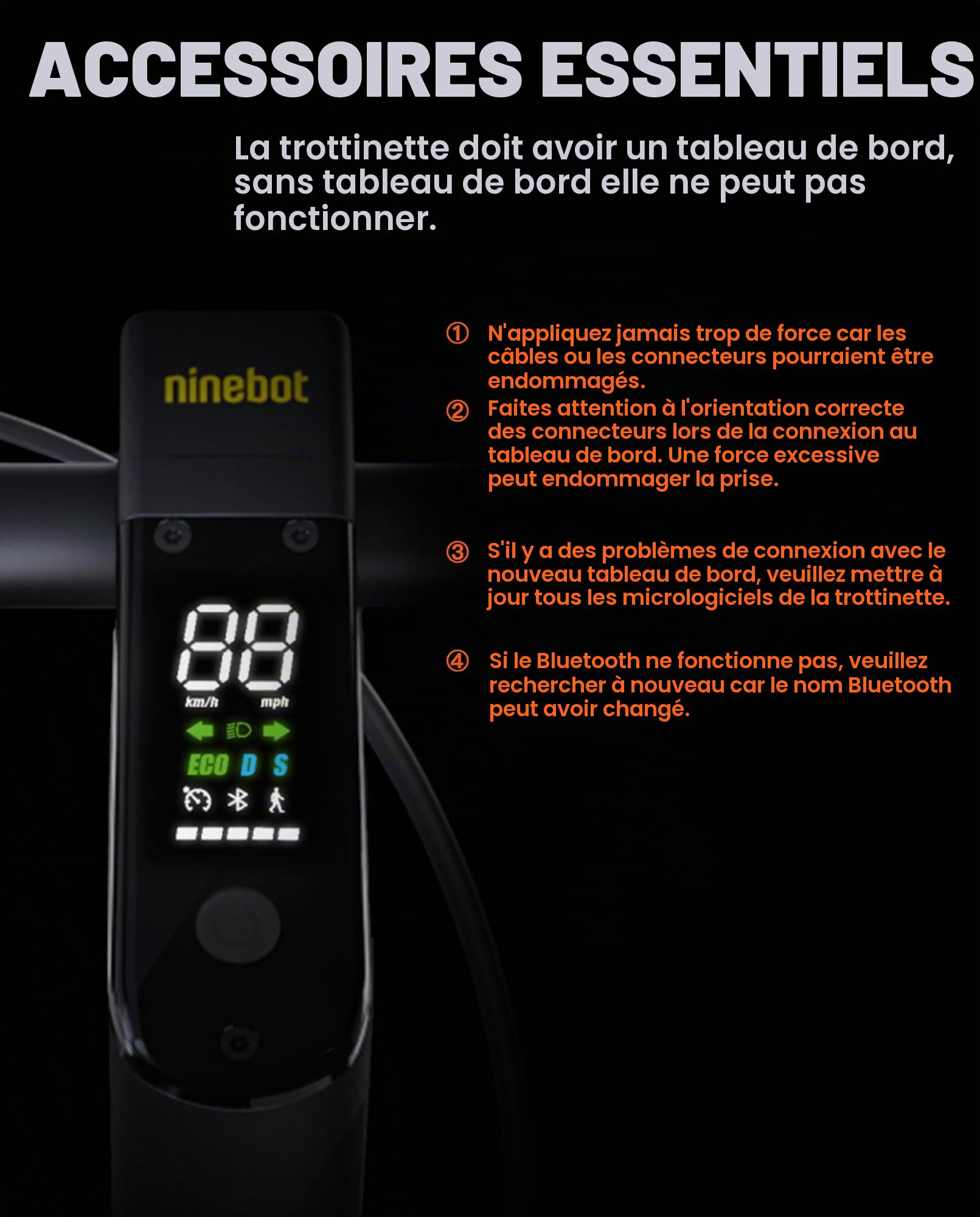 Tableau de Bord Scooter Compatible avec Segway Ninebot Max G2 G65 Max2 KickScooter Trottinette électrique Dashboard Accessoires d'origine