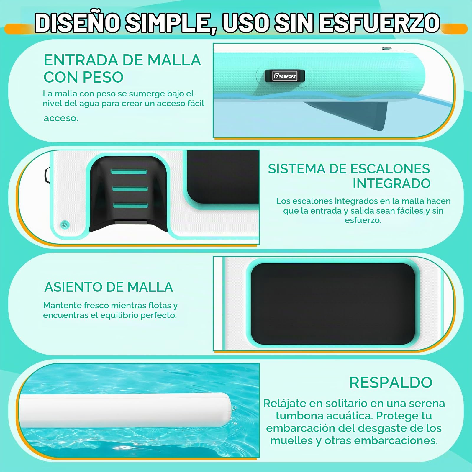 Plataforma Hinchable Multiusos, Gran Isla Inflable para Perros y Familias, Plataforma Inflable 240×240cm con Rampa y Reposacabezas, Balsa Resistente para Piscina, Lago, Playa y Océano
