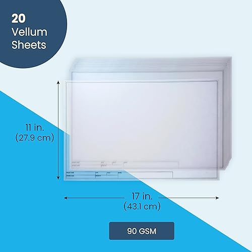 Miniatura 2 de Bright Creations Hojas de papel vitela para dibujo arquitectónico, 11 x 17 pulgadas, 20 hojas, papel de dibujo translúcido liso con bloque de título
