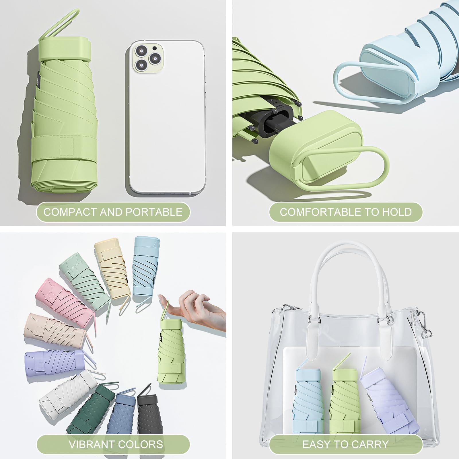 Mini Ombrello Piccolo, Mini Ombrello Tascabile, Pieghevole Ombrellos da Viaggio, Ombrellos Anti-Uv Per Pioggia, UPF 50+, Portatile Leggero Compatto, per Donne Uomini
