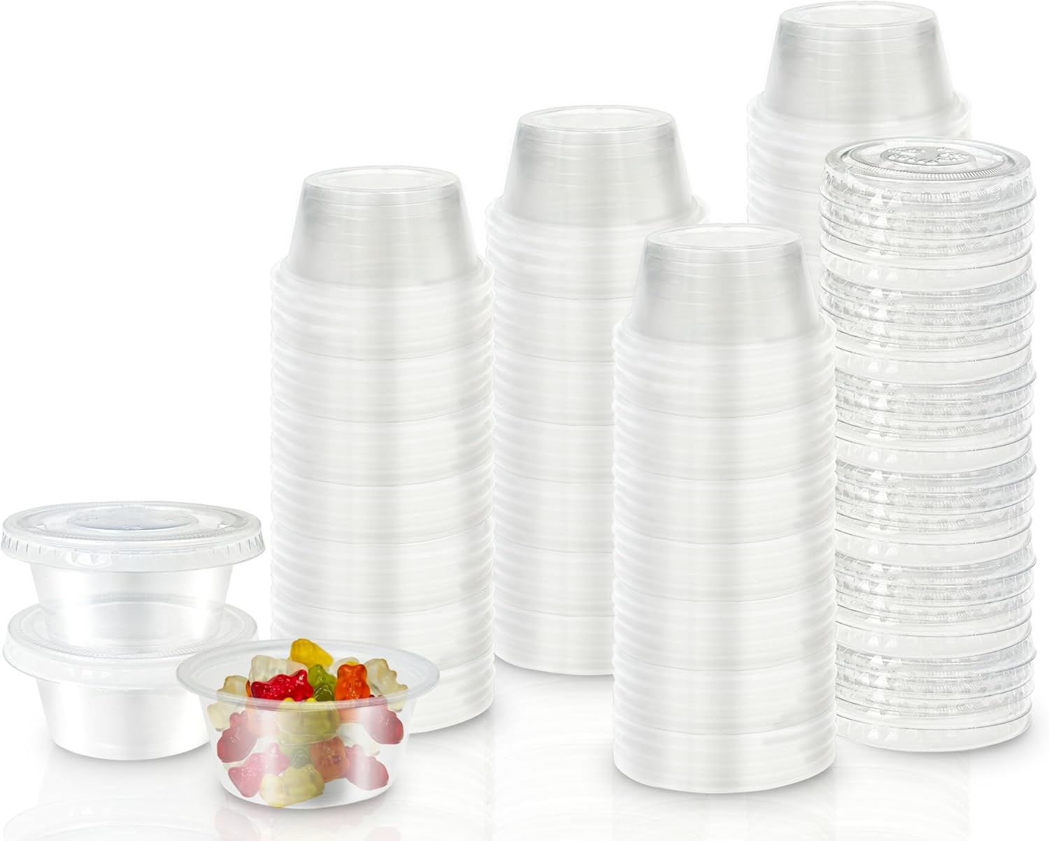 Klex 1.5 Oz Disposable Plastic Portion Cups with Lids for Sauce, Condiment, Souffle and Jello, Microwave & Freezer Safe, Clear, 44.36ML, 2000 Sets
