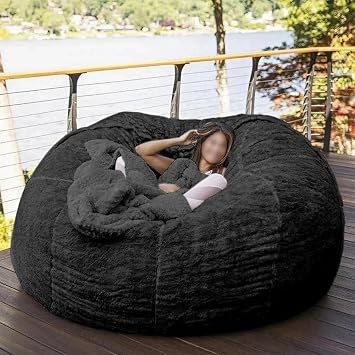 4.5FT Bean Bag Chair Cover No Filler Comfy Giant Bean Bag Cover for Adult & Teen, Washable Large Beanbag Chair Cover Black,53in