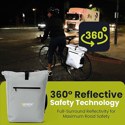 Miniatura 3 de Mochila 2 en 1 para bicicleta totalmente reflectante para portaequipajes traseros – Bolsa impermeable de 25 L con compartimento acolchado para