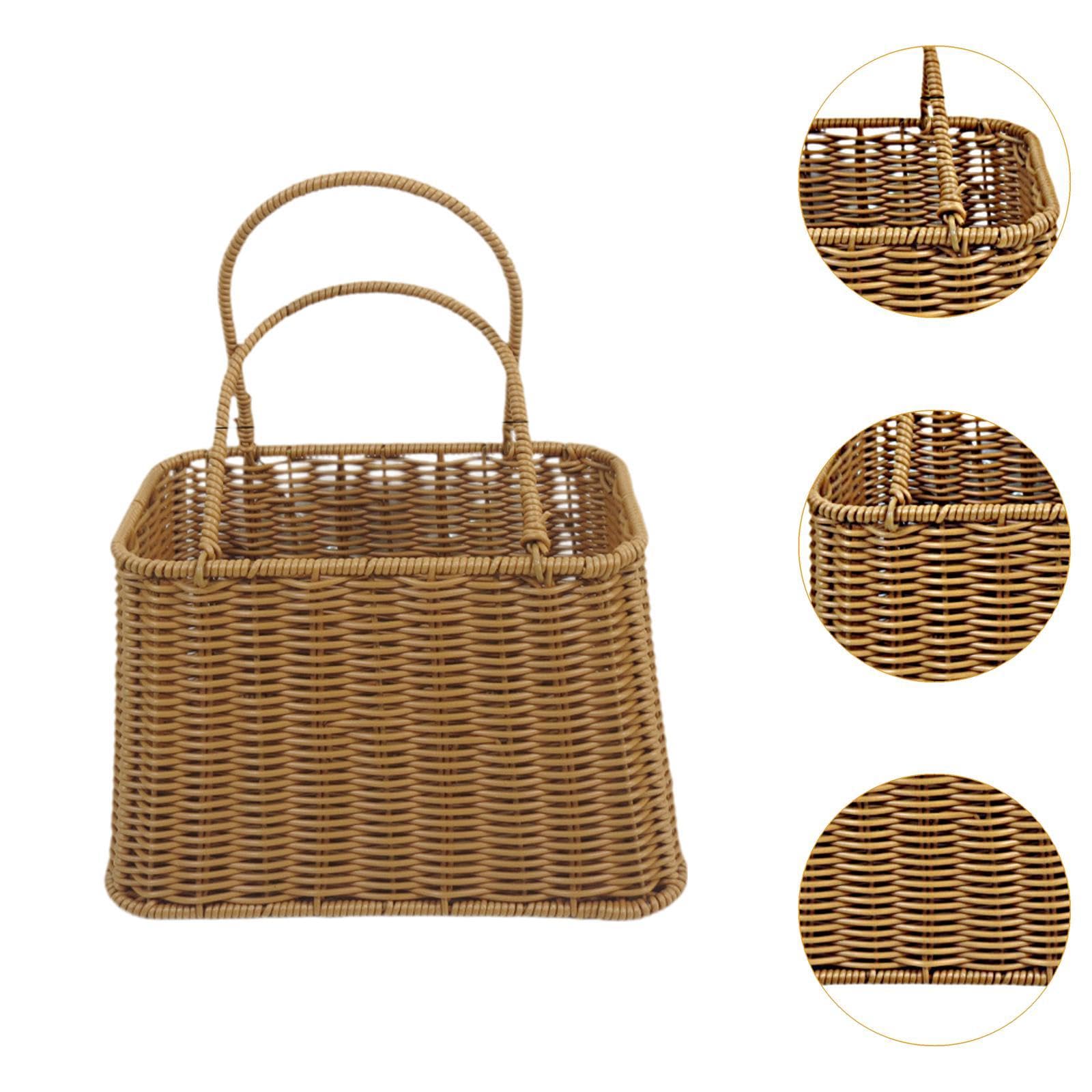Qianly Handbag Basket, Flower Girl Basket Grade Multifunctional Rattan Hand Basket Storage Basket for Kitchen, Camping