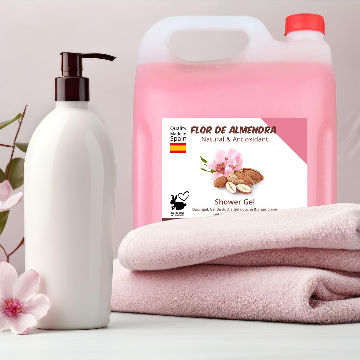 Duschgel Mandelblüte 5L - Packung mit 4 - Kanister Sanfte Reinigung und Feuchtigkeitspflege - Floraler Mandelduft - Große Nachfüllpackung für täglichen Gebrauch