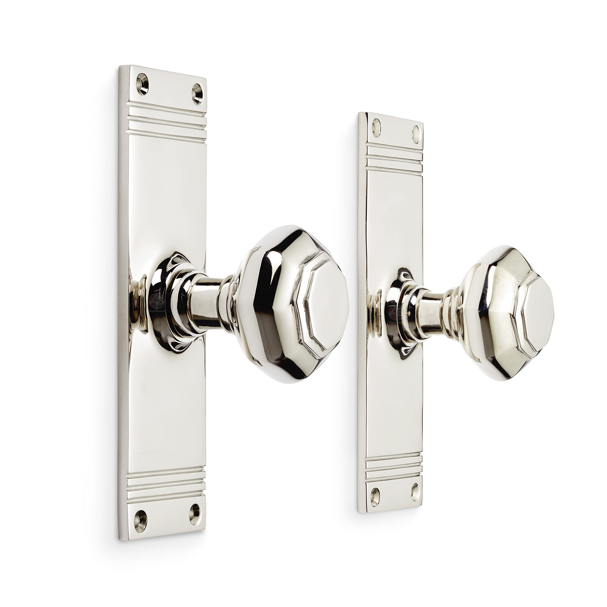 Ab Hardware Polished Nickel Solid Brass Octagonal Door Knobs On Backplate Mortice Pair Set Quality (Polished Nickel)