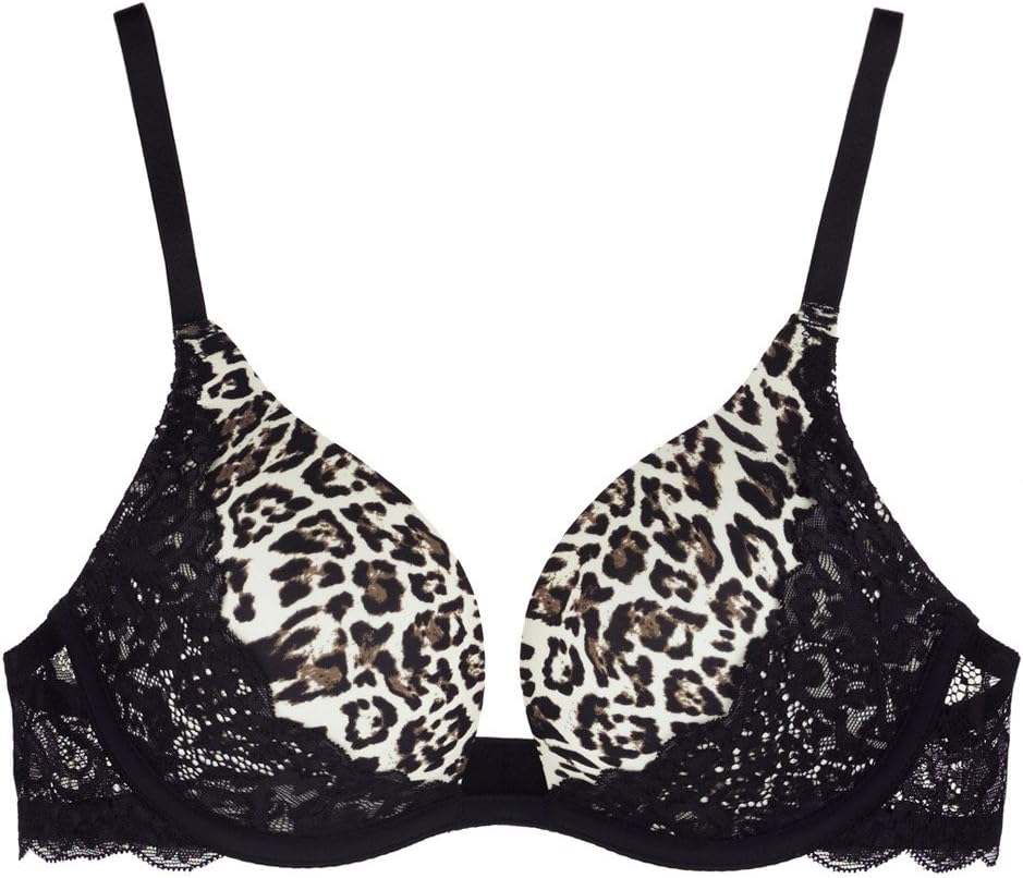 Women's Microfiber and Lace Push Up Plunge Bra
