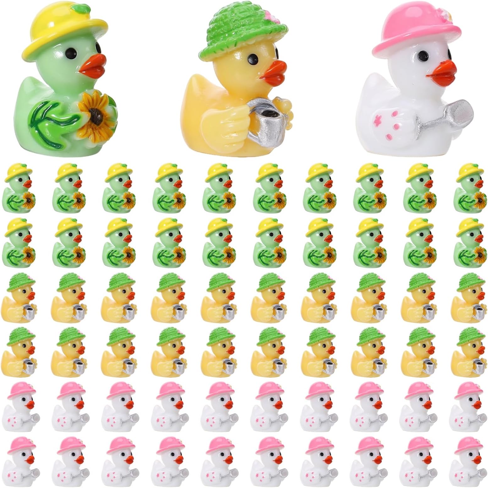 60Pcs Spring Mini Resin Ducks Spring Mini Duck Figurines Miniature Flowers Duck Figures for DIY Crafts Garden Plant Pots Landscape Dollhouse Decor