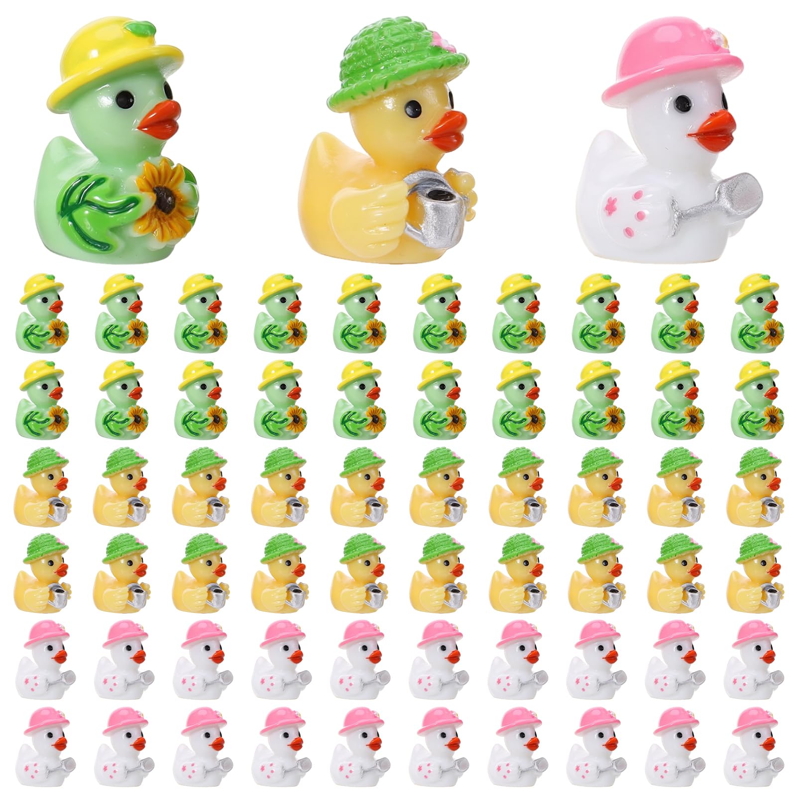 GGSTDDUP 60Pcs Mini Resin Ducks Garden Mini Duck Figurines 3 Styles Miniature Flowers Duck Figures for DIY Crafts Garden Plant Pots Landscape Dollhouse Decor