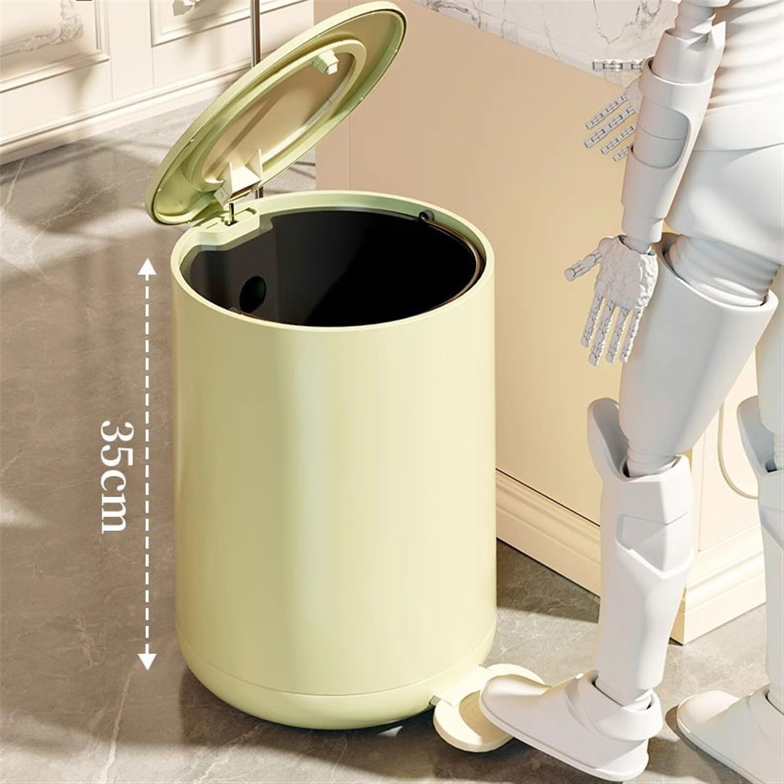 Pattumiera da bagno Piede Pressa a mano Tipo Pattumiera Domestica Luce Lusso Bagno WC Cucina Soggiorno con coperchio Camera da letto Grande capacità Bidoni della spazzatura per interni(Green,Piccolo)