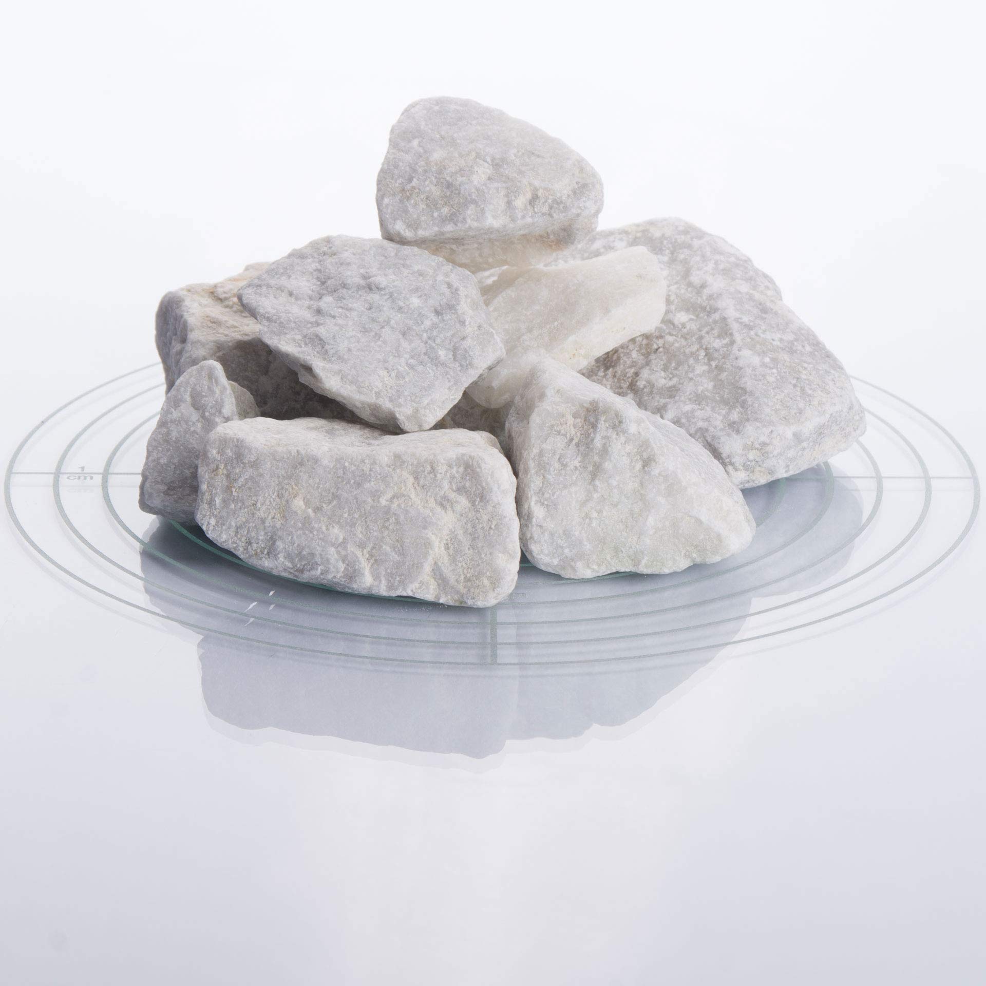 Schicker Mineral Marmor Gabionensteine weiß 32-60 mm 25 kg, farbechter Naturstein, ideal für schmale Gabionen, Säulen und Steinzäune, Bruchsteine, robust und witterungsbeständig