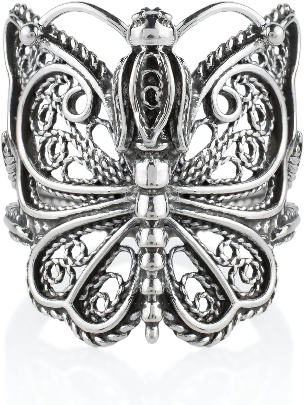 Filigranist Sterling Silver Filigree Peacock/Butterfly/Dragonfly Women Statement Ring