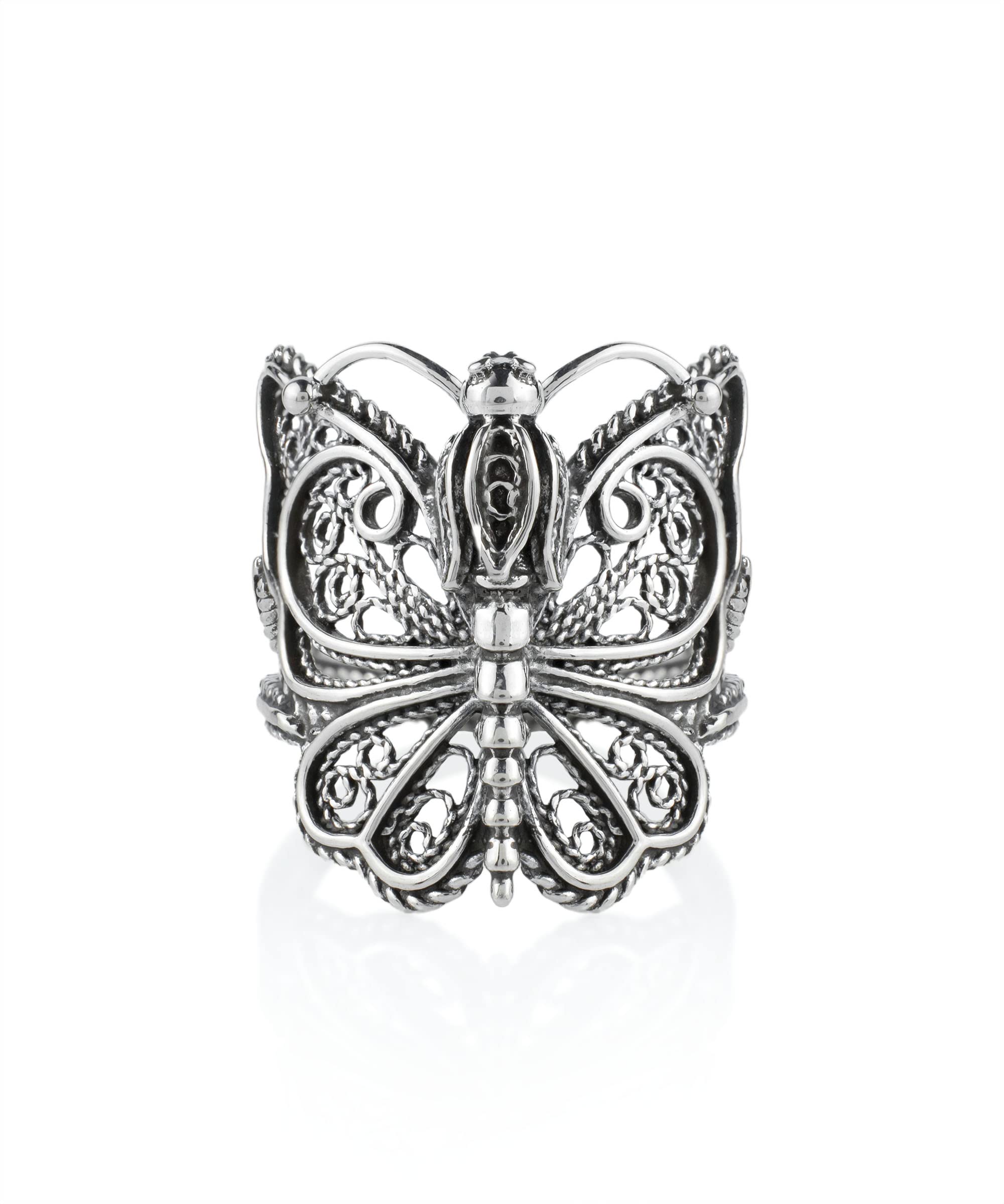 FILIGRANIST Sterling Silver Filigree Statement Ring - Handcrafted Peacock, Butterfly, Dragonfly Designs (No Gemstone, Nickel Free) - View #13