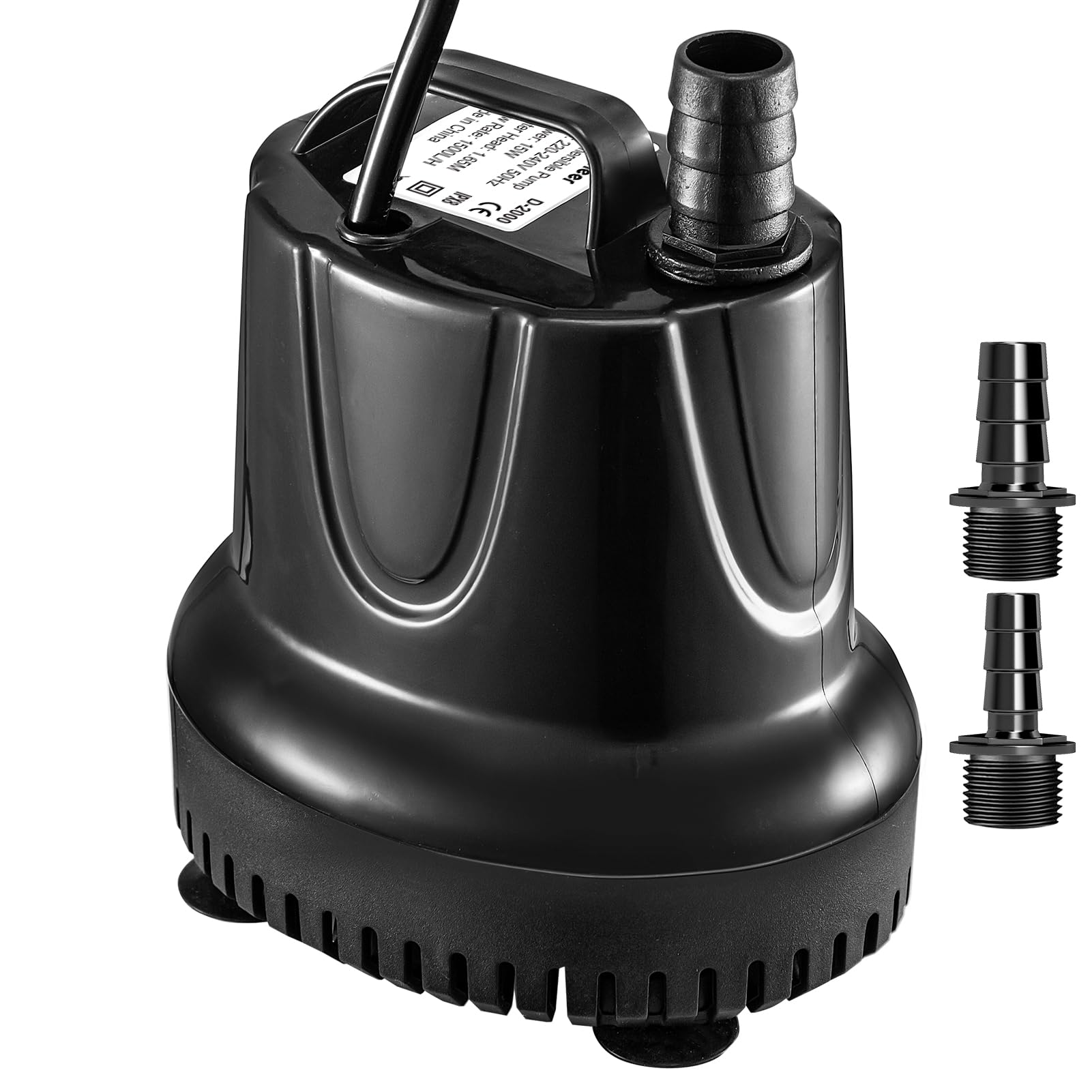 GROWNEER Submersible Water Pump 15W 1500L/H, Ultra Quiet Aquarium Water Pump with 2 Nozzles for Pond, Fountains, Fish Tank, Statuary and Hydroponic Pump Lift 1.65m