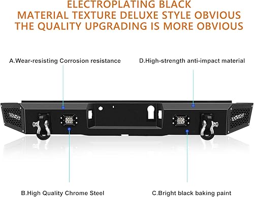Miniatura 9 de SCITOO Parachoques negros texturizados mejorados para Ford 2018-2019 para repuesto de parachoques trasero F-150 con anillo en D