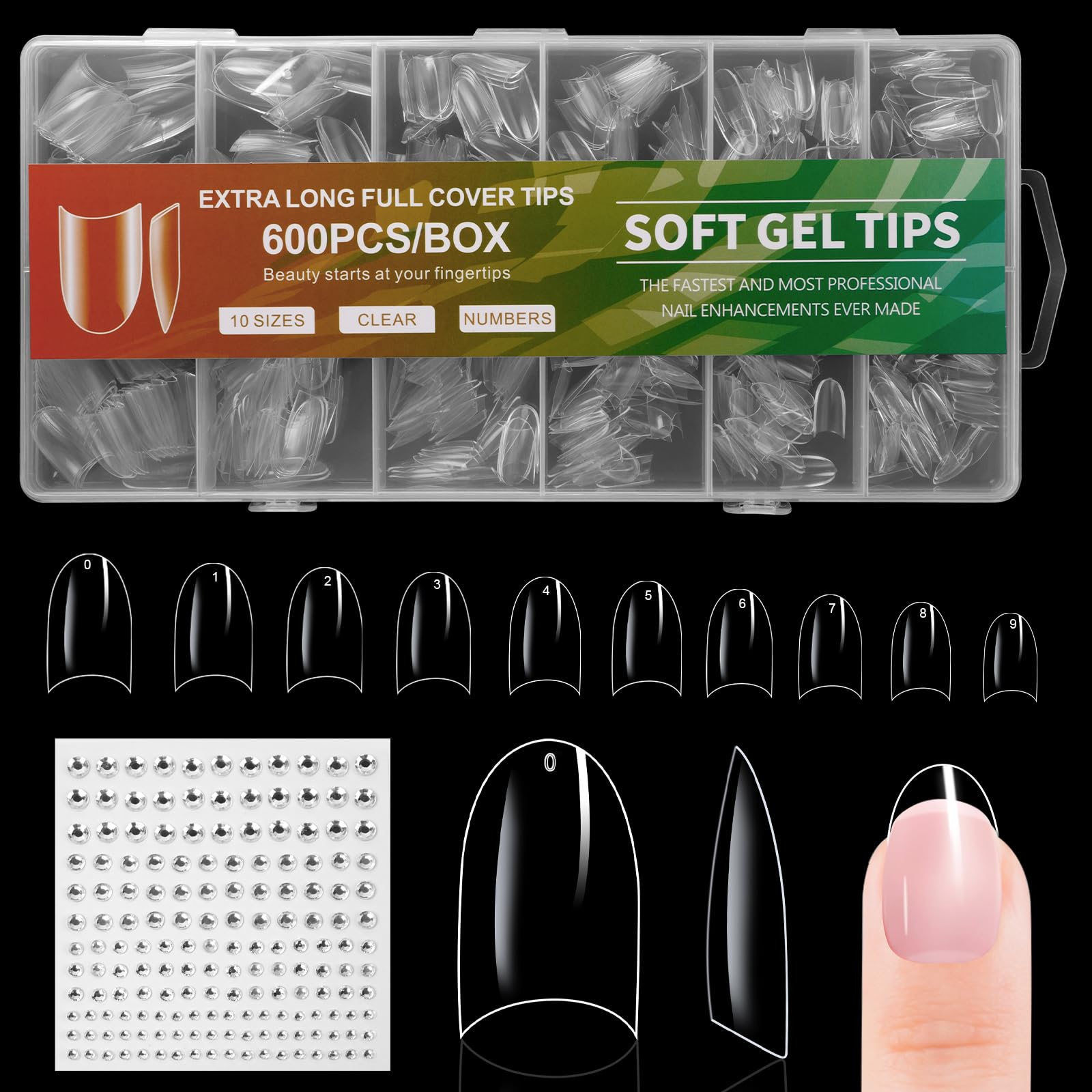 BUTBU Nail Tips, 600PCS Soft Gel Half Cover Nail-Tip, Press on Fase Artificial Nails Tips, Clear Acrylic Nails Tips, 12 Sizes NAIL Extensions Kit for DIY Manicure Nail Art Salon (Medium Oval)