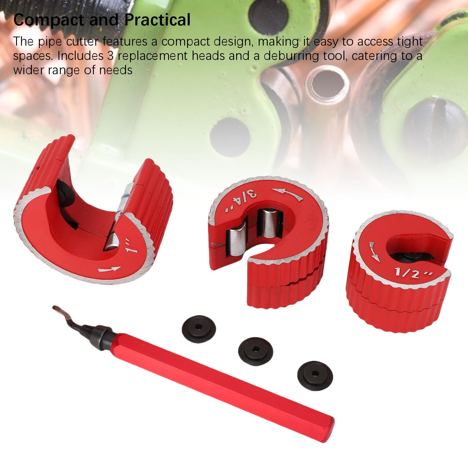 Set di tagliatubi di qualità professionale con strumento di sbavatura per tubi in rame, PVC e alluminio, 3 misure da 1/2, 3/4 e 1 pollice, riparazione idraulica HVAC, costr
