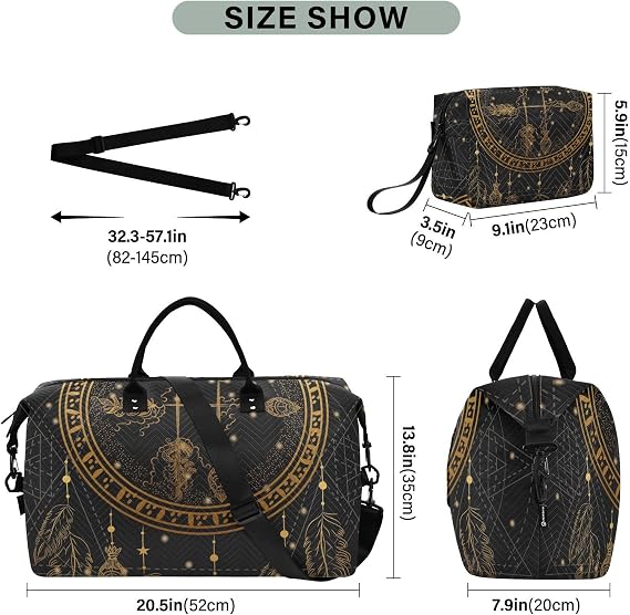 Large Travel Duffle Bag,Boho Golden Dreamcatcher Arrow Weekender Travel Bag for Women Men Luggage Bag with Trolley Sleeve,Airplane Travel Essentials for Flying