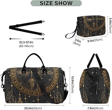 Large Travel Duffle Bag,Boho Golden Dreamcatcher Arrow Weekender Travel Bag for Women Men Luggage Bag with Trolley Sleeve,Airplane Travel Essentials for Flying
