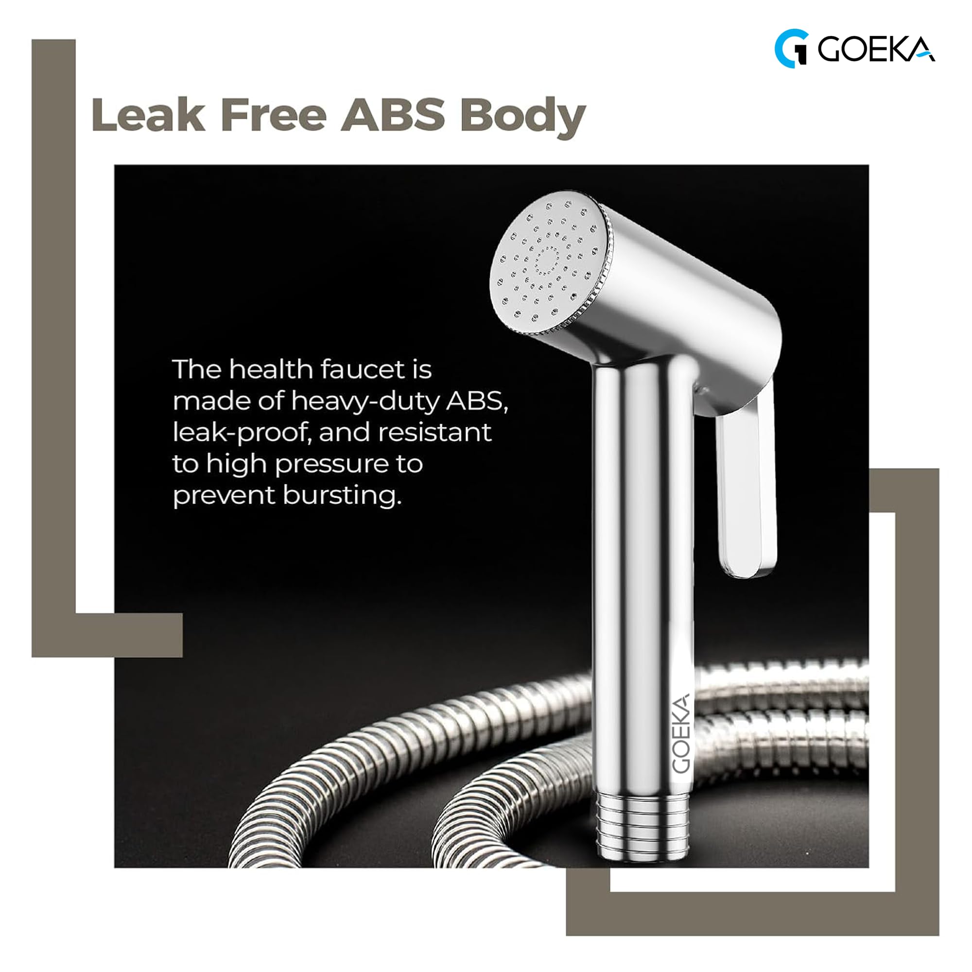GOEKA® Health Faucet Gun Hand Jet Bidet Spray Head with 1 Metre SS Tube & ABS Hook | ABS Material | Chrome Finish | Wall Mount Installation | Durable Bathroom Health Faucet 2