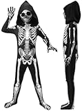 Skeleton Costume Kids&comma;Halloween Scary Costume for Boys&comma;Hooded Skeleton Jumpsuit with Mask for Kid Boy Girls