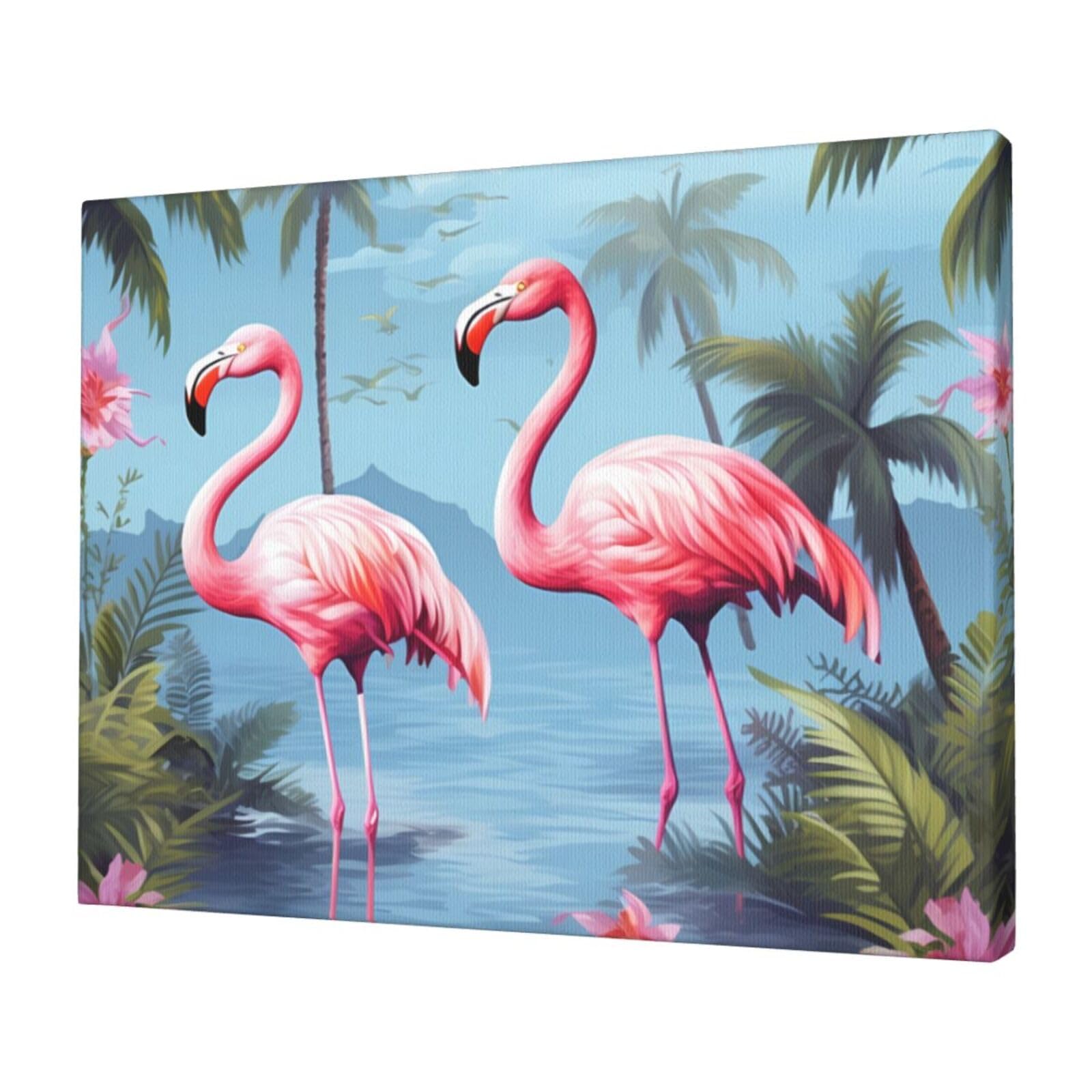 KLOPH Tropical flamingos Canvas Wall Art for Living Room 12"x16" Modern Artwork Painting for Bathroom Hanging Canvas Prints Aesthetic Wallart for Bedroom Kitchen Office Wall Decor