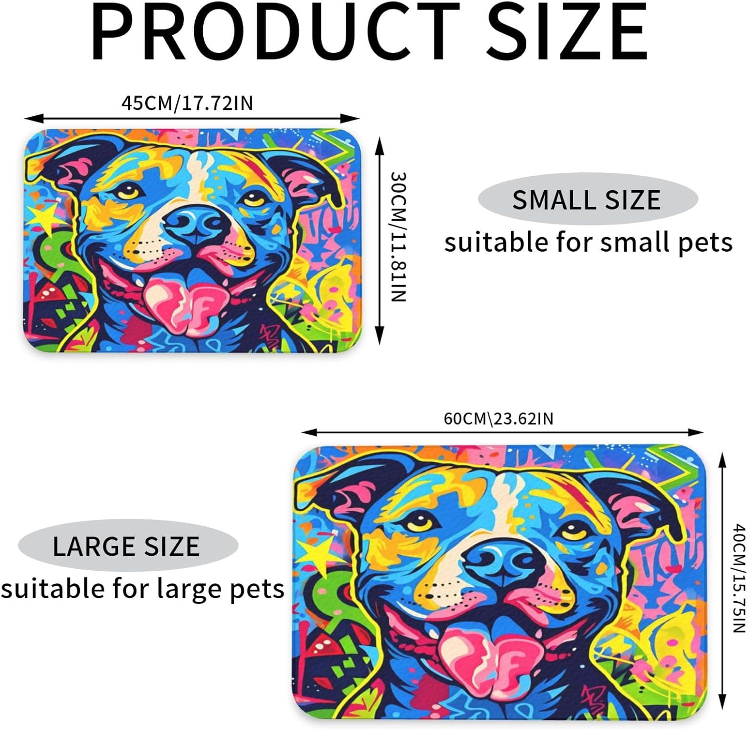 Colorful Pitbull Dog Dog Food Mat, Leather Pet Feeding Mat, Cat Mat for Food, Absorbent Pet Placemat for Indoor Outdoor Water Bowl 40x60cm
