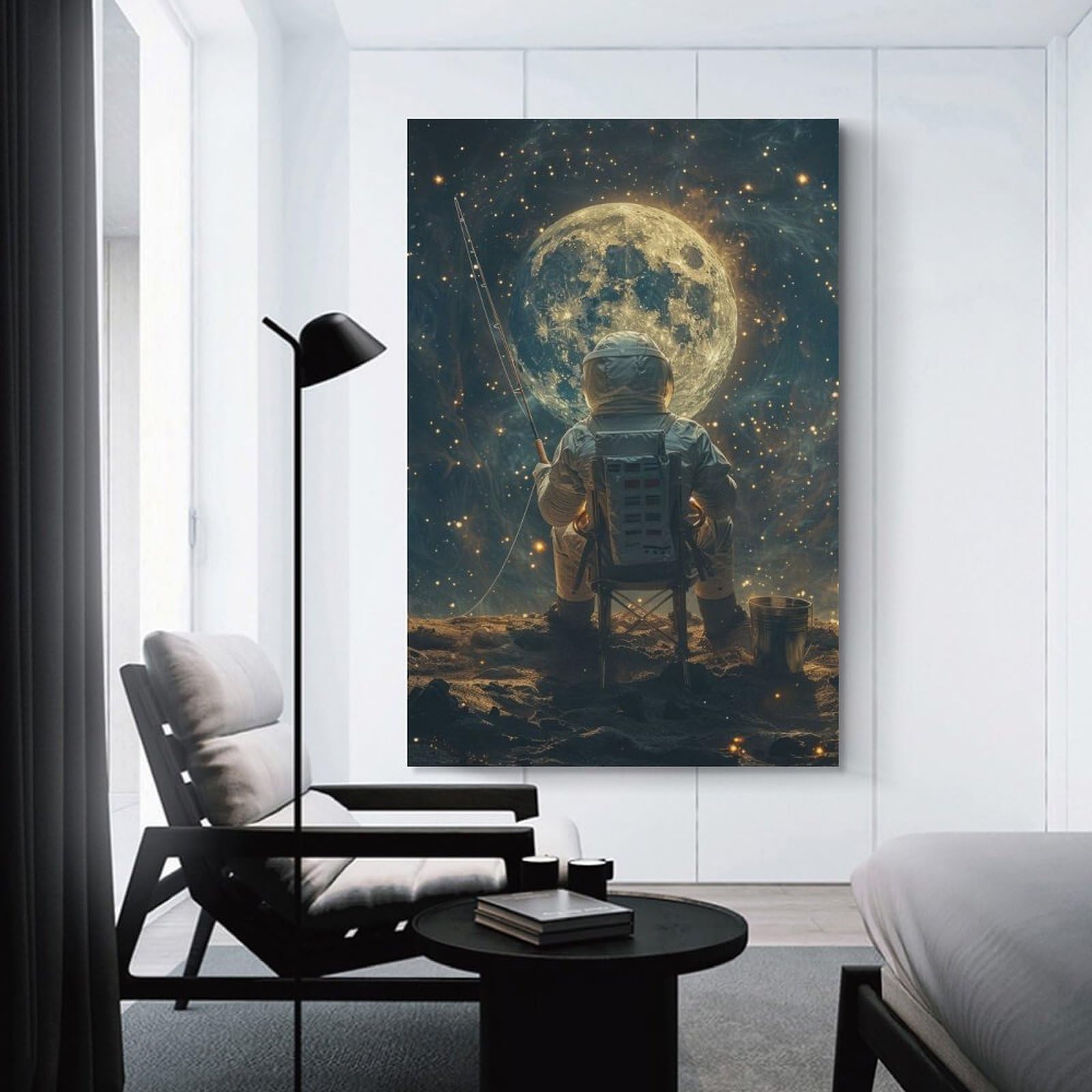 Junmoney Decorative Wall Artwork Space Fishing Adventure, 24x36inch(60x90cm), for Corridors, Hallways Or Apartment Entries, Wall Decor to Refresh Empty Corners