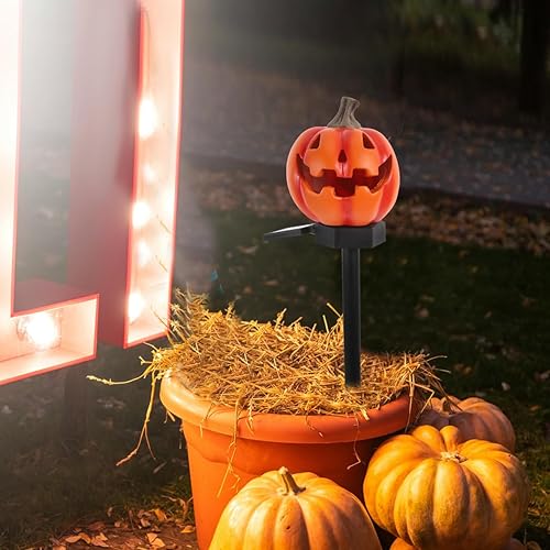 Miniatura 2 de Luz solar de calabaza de Halloween, lámpara decorativa de resina para jardín, lámpara de resina para exteriores, lámparas solares impermeables para