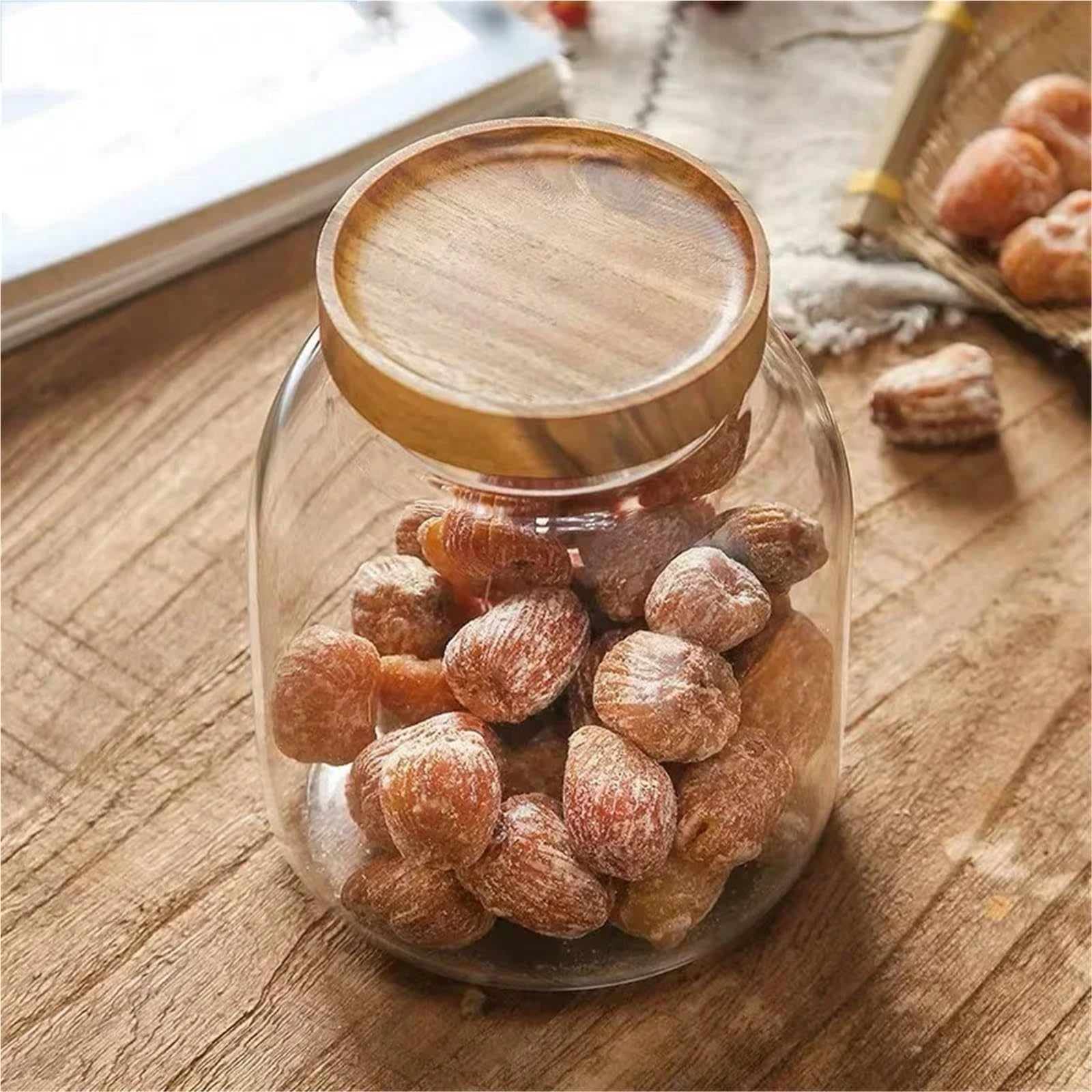 Vorratsglas, Luftdichtes Vorratsglas aus Glas mit Holzdeckel for Lebensmittel, klar, 3000 ml