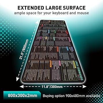 Pixiecube Linux Commands Line Mouse pad - Extended Large Cheat Sheet Mousepad. Shortcuts to Kali/Red Hat/Ubuntu/OpenSUSE/Arch/Debian/Unix Programmer. XXL Non-Slip Gaming Desk mat