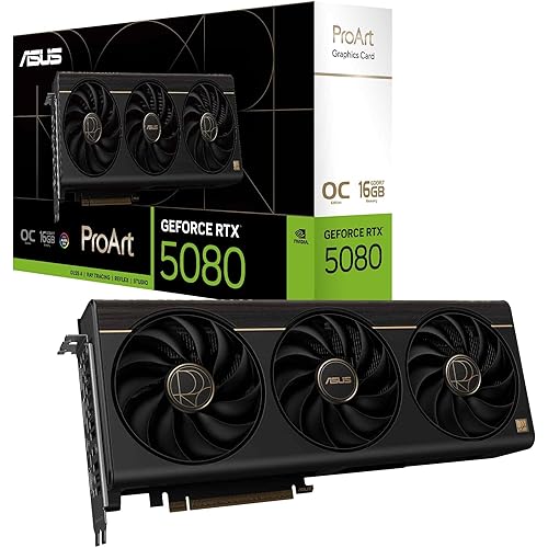 ASUS ProArt GeForce RTX™ 5080 OC Edition Graphics Card (PCIe® 5.0, 16GB GDDR7, USB Type-C®, HDMI®/DP 2.1, 2.5-Slot, Axial-tech Fans, Vapor Chamber, Phase-Change GPU Thermal pad)