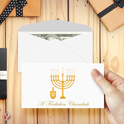 Miniatura 4 de Sobres "A Freilichen Janucá", soporte para dinero, cheques y divisas, saludo religioso judío de Hanukkah para efectivo, monedas, regalos y tarjetas