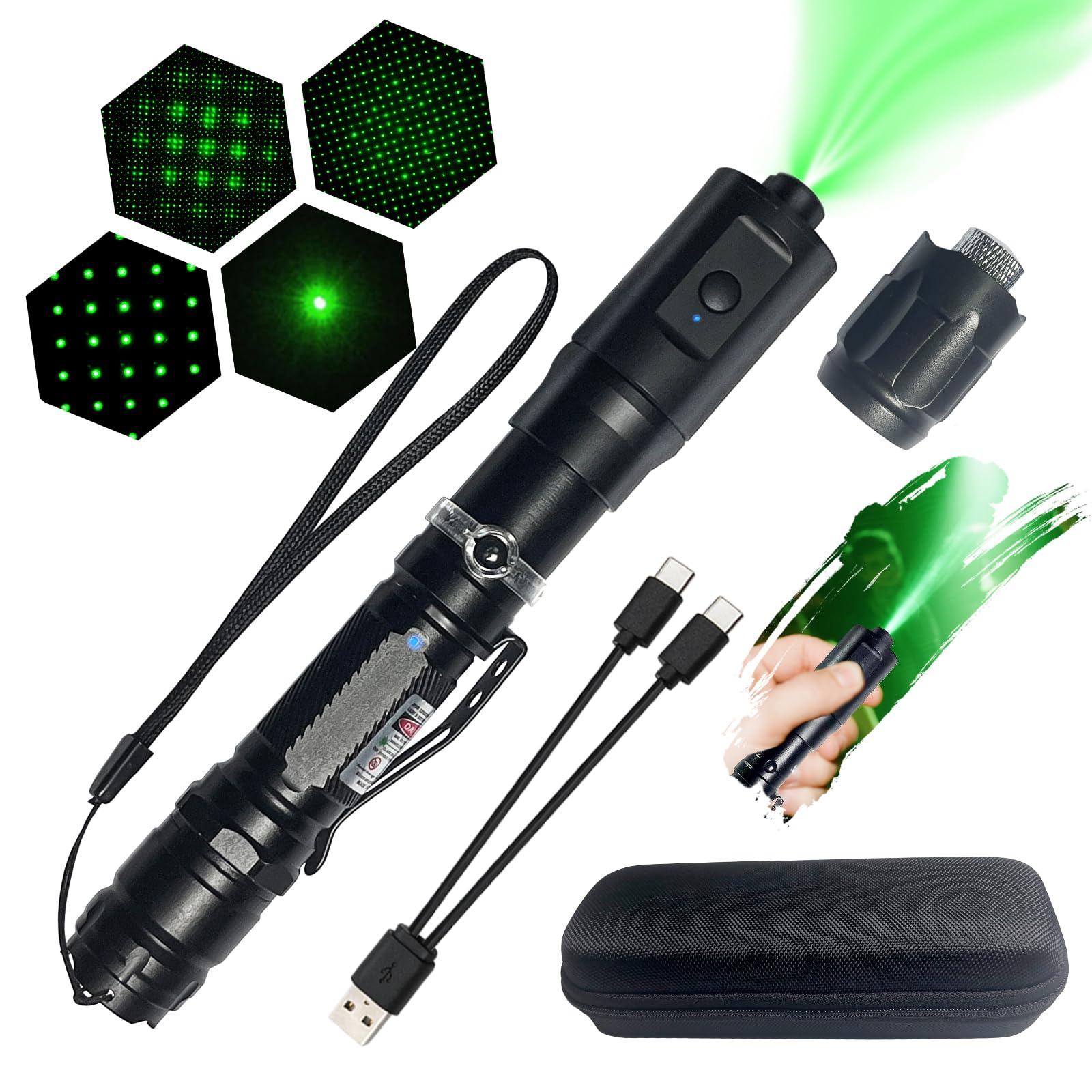 Lampe de poche à faisceau vert tactique rechargeable avec câble 2-en-1 et 5 modes d'éclairage - 8