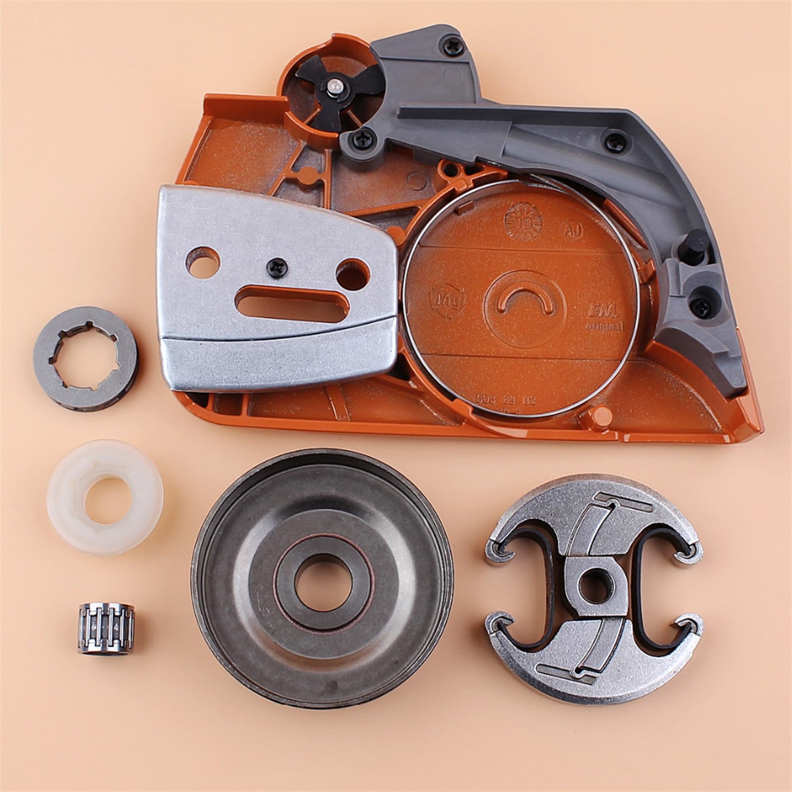 Kit de engranaje helicoidal con rodamiento de tambor de embrague, cubierta de piñón de embrague de freno, for Husqvarna, piezas de repuesto de motosierra 340 345 350 Kit de embrague para cortacé