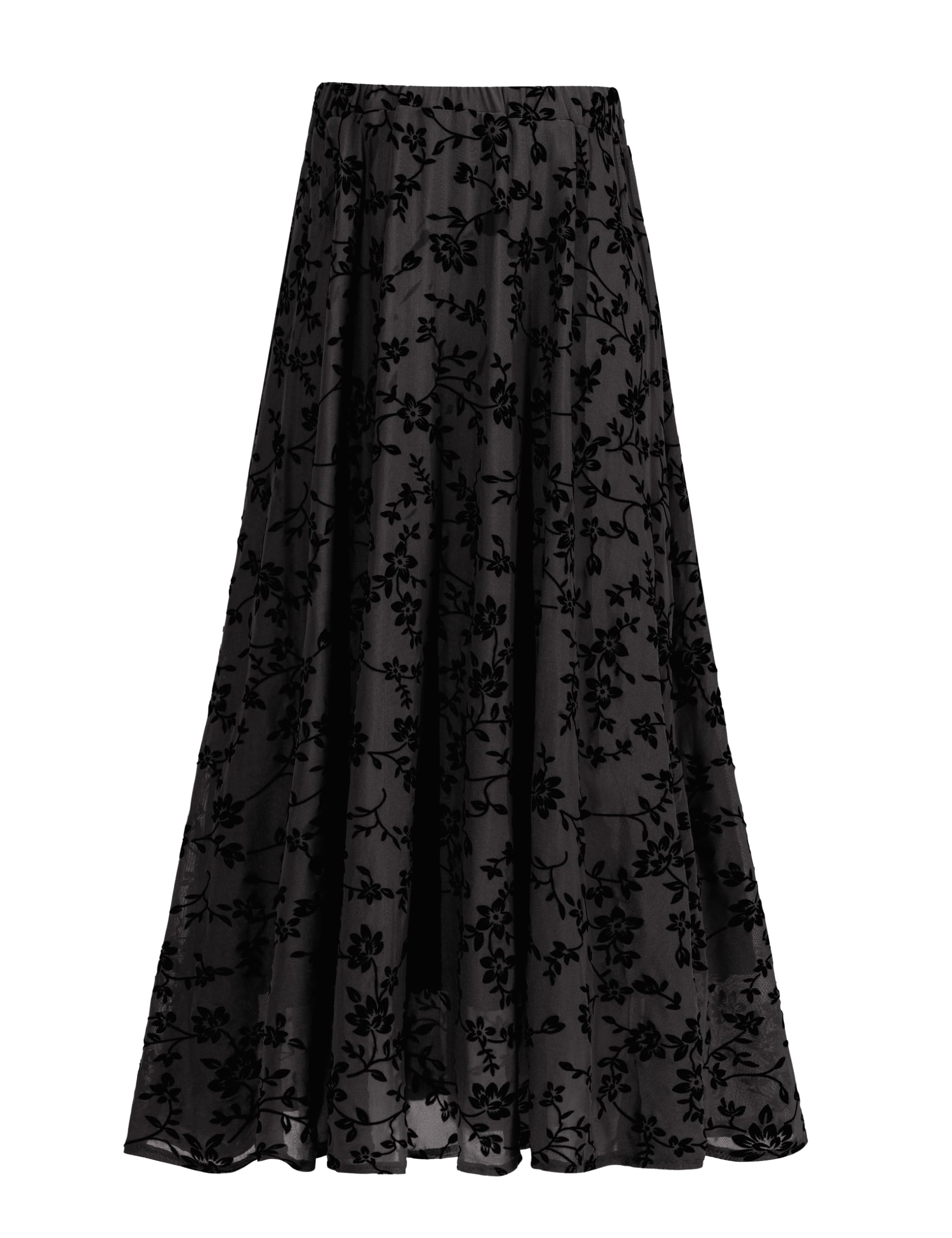 Othyroce Women's Plus Size Maxi Skirt A-Line Floral High Waisted Flowy Summer Long Skirt 3D Posy Double-Layered Midi Skirt