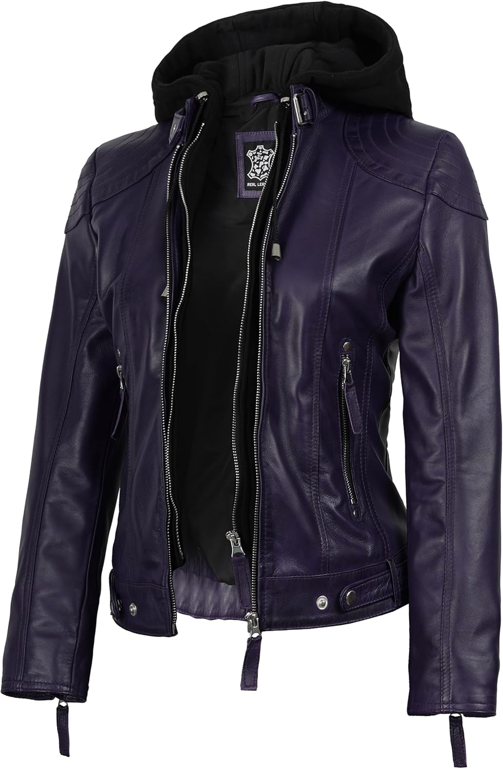 Blingsoul Leather Jacket Women - Real Lambskin Womens Leather Jackets with Detachable Hood