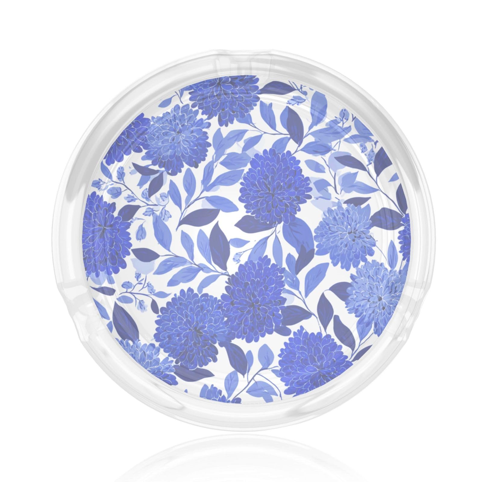 Dense Stylized Blue Floral Clusters And Scattered Sprigs Glass Ashtray For Cigarettes Ash Trays Case For Home Office Decor