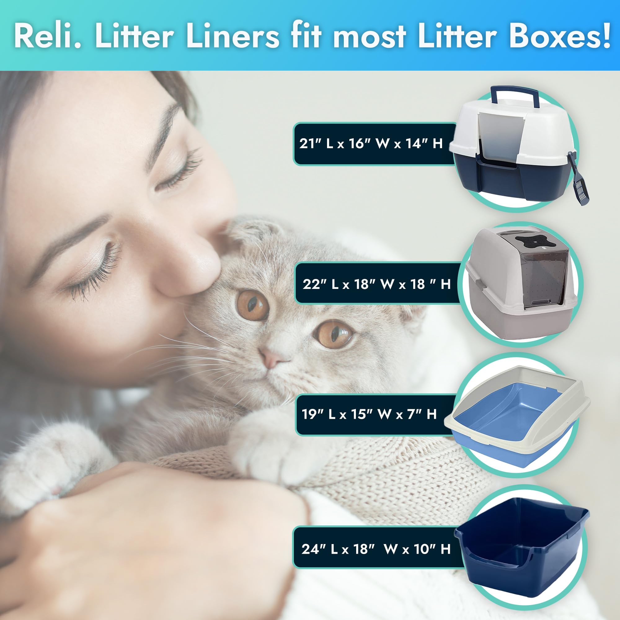 Reli. Bolsas de arena para gatos (36 unidades), jumbo | Forro de caja de arena con cordón | Bolsas de arena para gatos resistentes para bandeja de arena, residuos de gatos | Revestimientos de caja de
