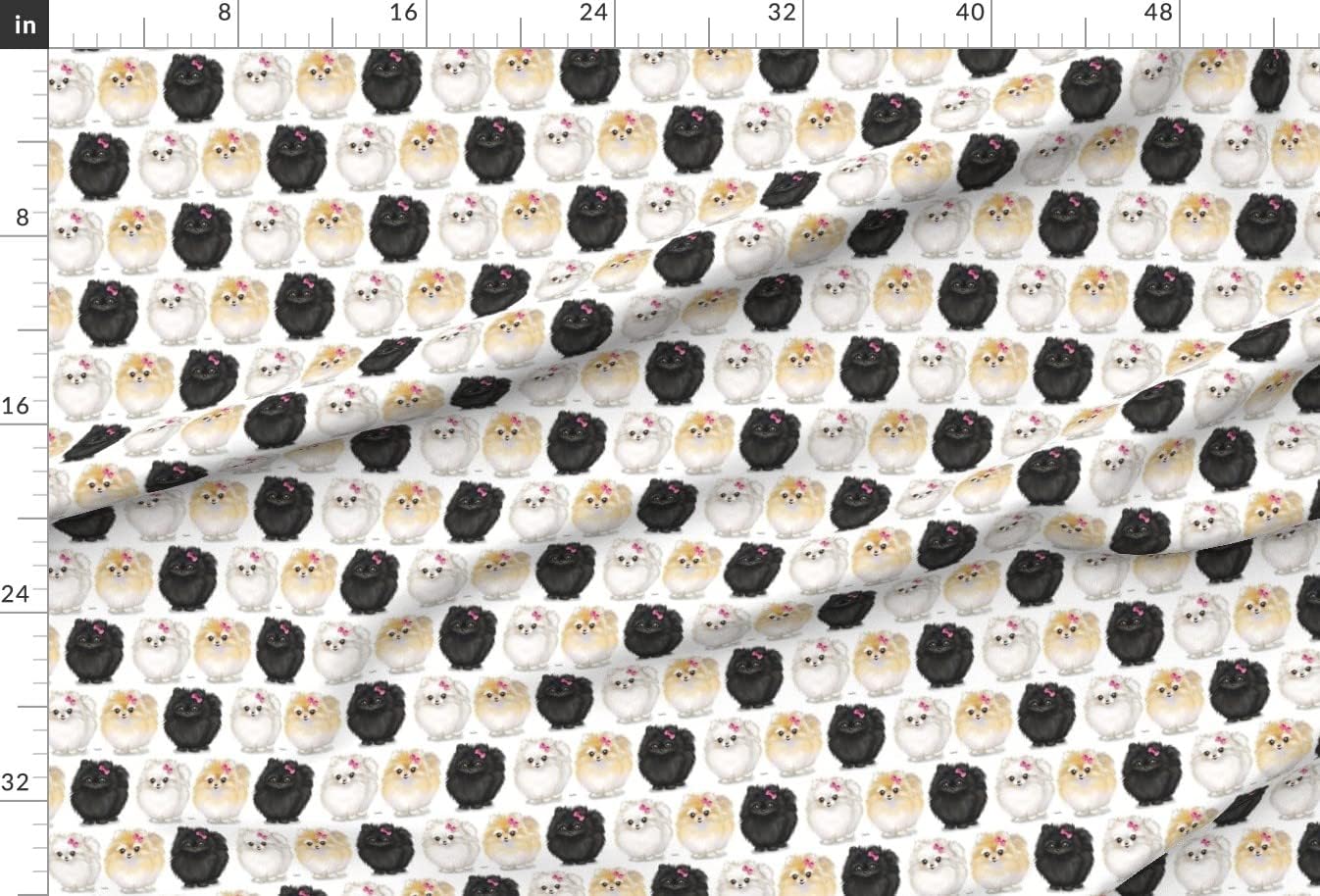Spoonflower Fabric - Pomeranians White Pomeranian Dog Puppy Pet Cute Horizontal Bow Printed on Upholstery Velvet Fabric Fat Quarter - Upholstery Home Decor Bottomweight Apparel