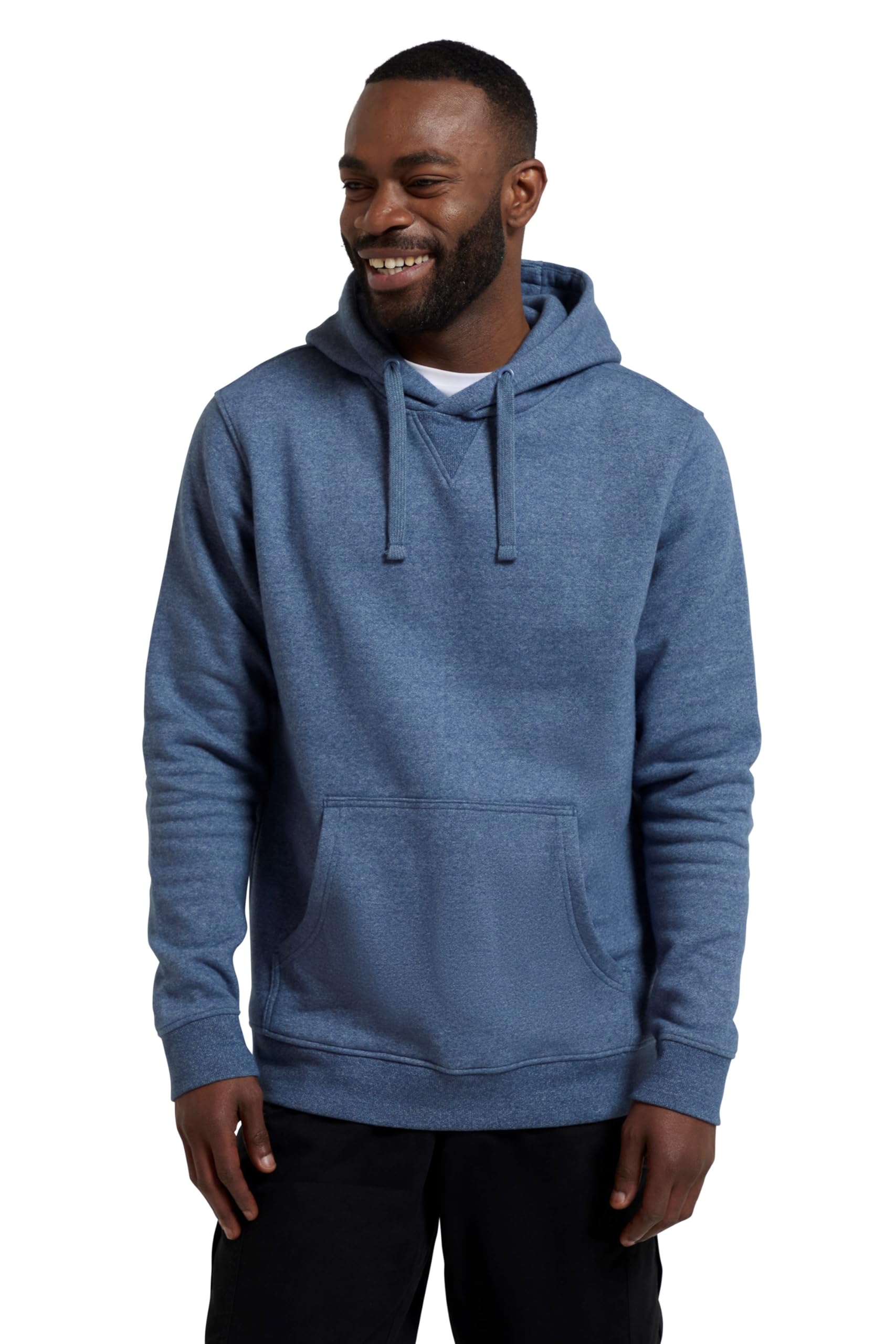 Mountain Warehouse Dorset Mens Plain Hoodie - Cotton-Polyester Blend Sweatshirt with Kangaroo Pocket & Elasticated Cuffs & Hem - Autumn, Winter, Holiday & Outdoors Blue 3XL