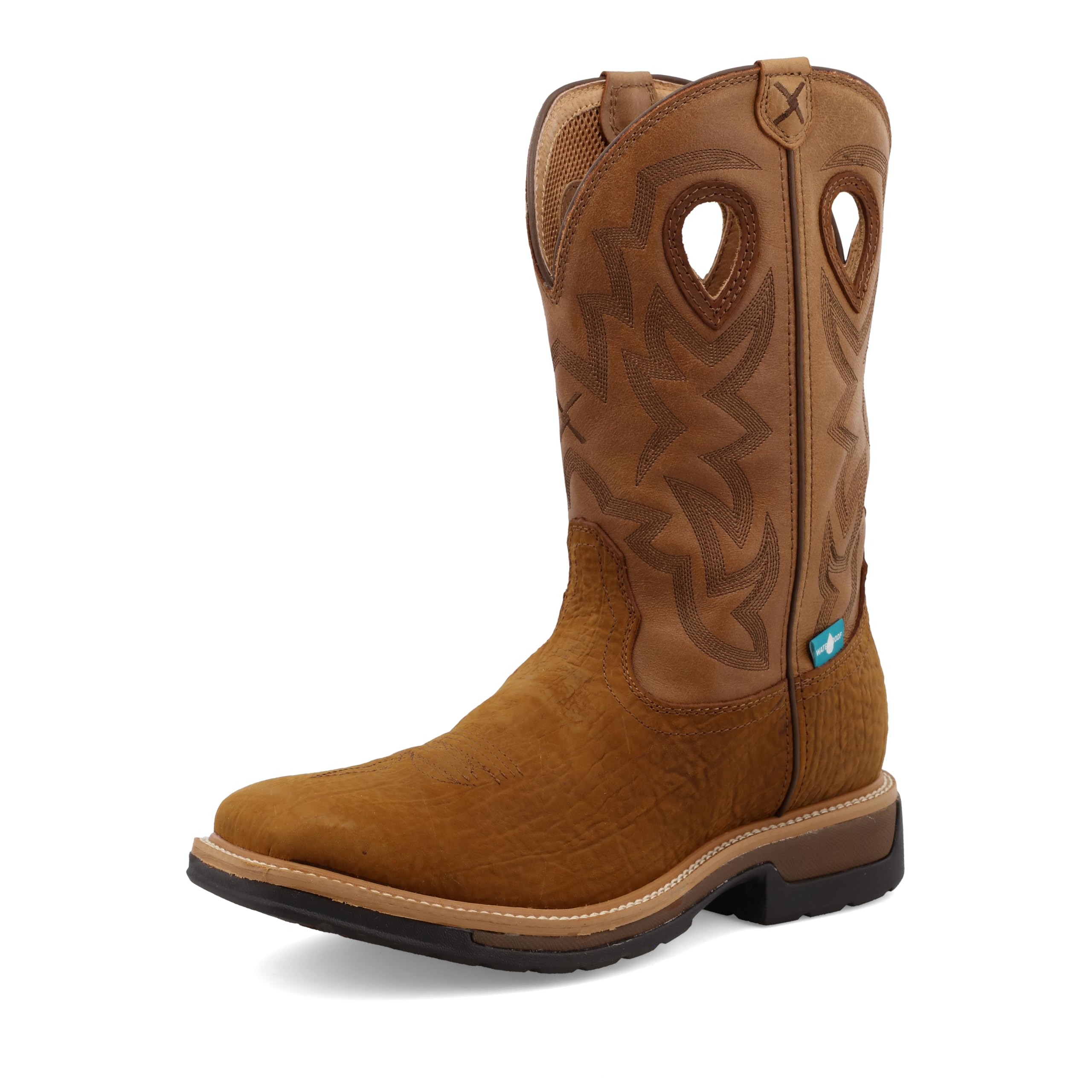 Twisted X Men's 12" Western Work Boot, Square Toe, Dark Brown &amp; Tan, 7 D