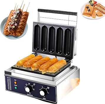 1500W Commercial Corn Dog Waffle Maker, Hot Dog Press with 0-300 C Adjustable Temp, Non-Stick Stainless Steel Plates for Home & Business Use