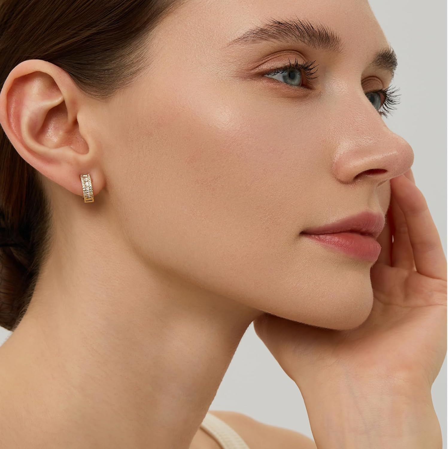 14K Gold Small Huggie Earrings for Girls,925 Sterling Silver Gold Hoops Earrings Trendy Chunky CZ Pin Earrings Jewelry Gifts for Girls - Image 5