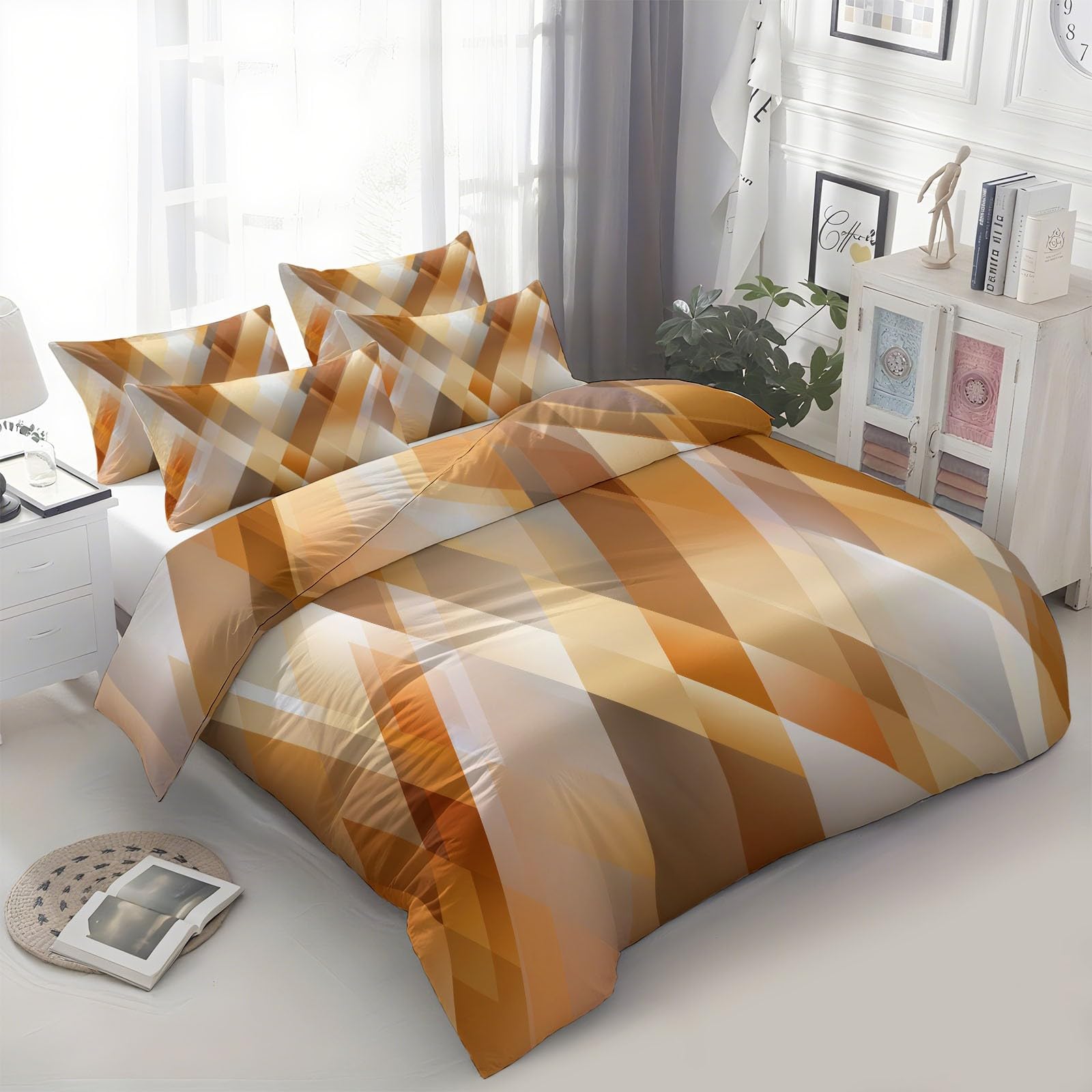 Geometryczna abstrakcyjna poszwa na kołdrę trójkątny zestaw pościeli z mikrofibry 200 x 200 cm, 3 sztuki z ukrytym zamkiem błyskawicznym, do pościeli dla dzieci, dziewczynki, chłopca, nastolatka