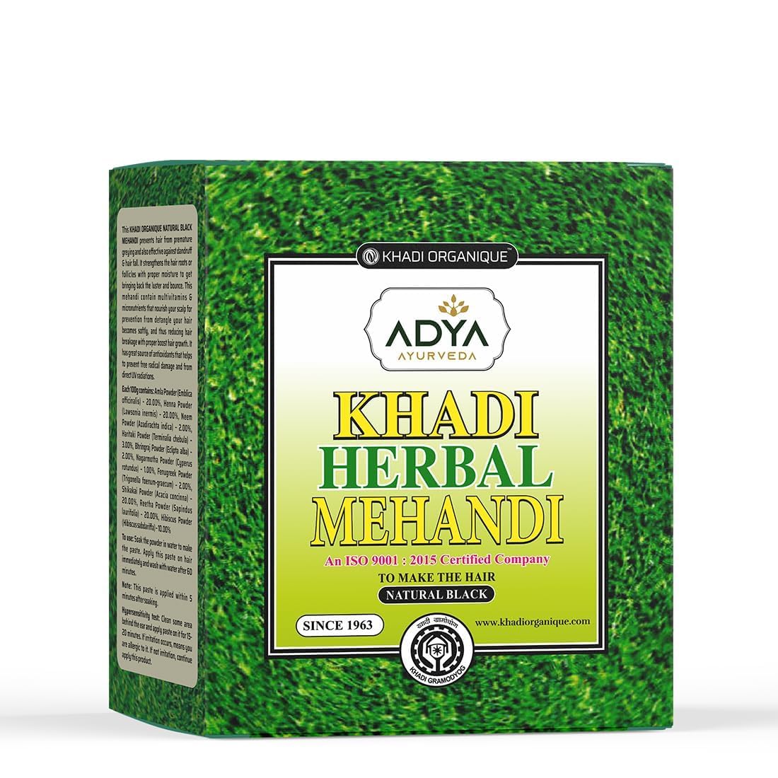 Khadi Organique Ayurvedic Herbal Black Mehndi | Herbal & Natural Hair Colour Powder for Black Hair | Natural Conditioning Pure Henna for Men & Women | Free From Harsh Chemicals - 75 GM (Pack of 3)