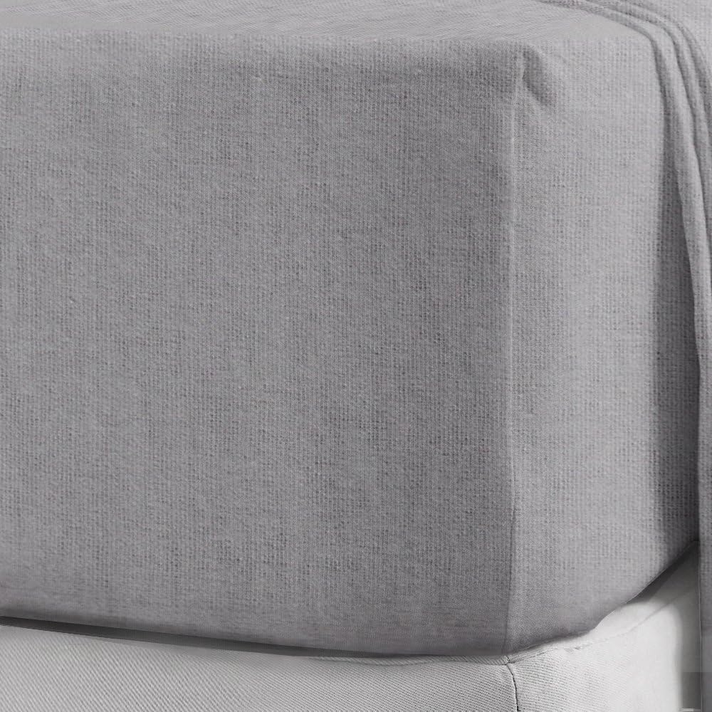 100% Brushed Cotton Flannelette 40CM/16" Extra Deep Fitted Sheets (King, Silver)