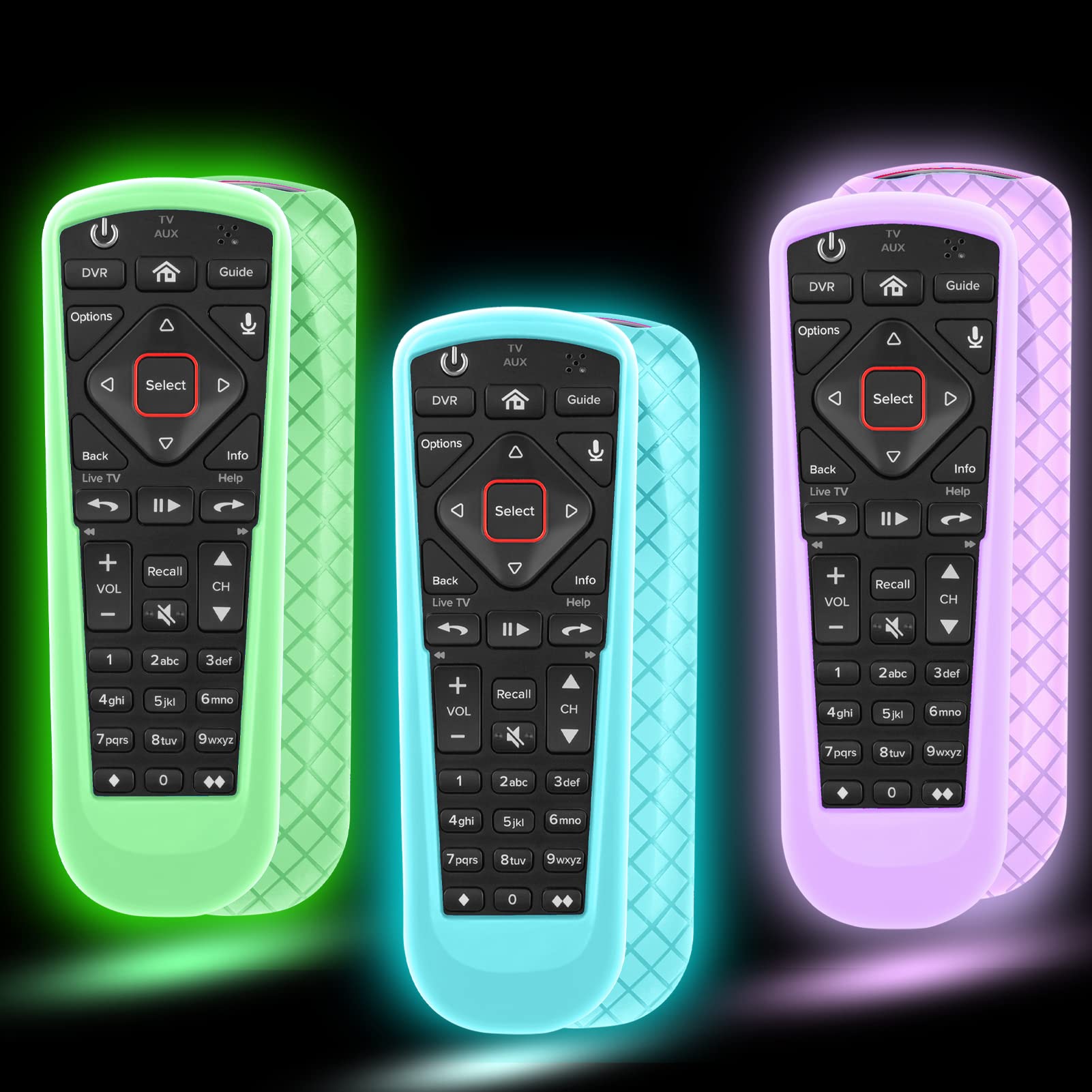 3 Pack Remote Cover for Dish Network Remote Control 52.0/54.0, Silicone TV Remote Case Skin Sleeve Glow in The Dark Green Purple Blue